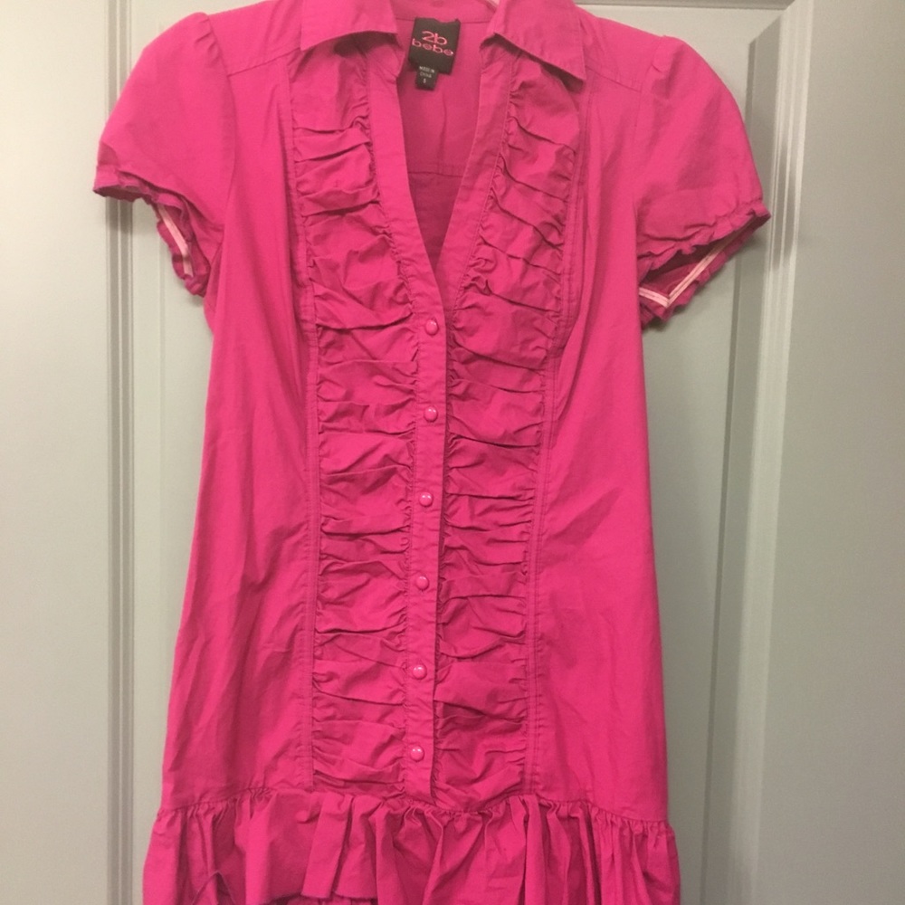 Pink 2B BEBE Button up ruffle dress